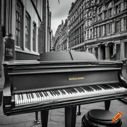 Craiyon 114905 grand piano in the street of london